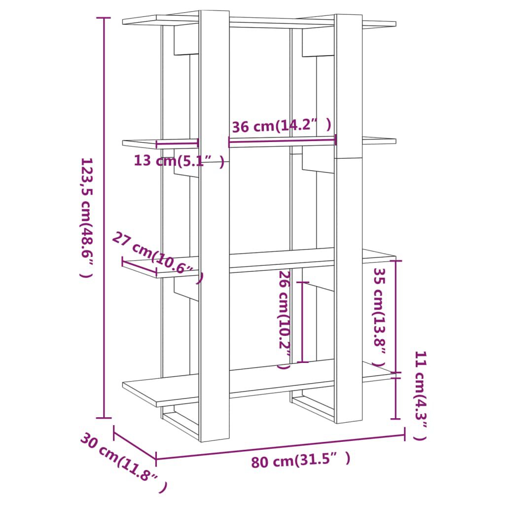 vidaXL Βιβλιοθήκη/Διαχωριστικό Χώρου Γκρι Sonoma 80 x 30 x 123,5 εκ.