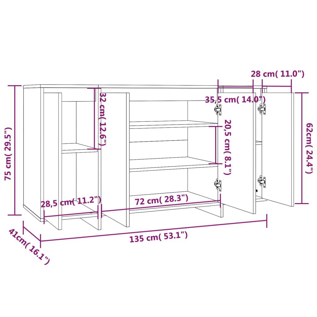 vidaXL Ντουλάπι Γκρι Sonoma 135x41x75 εκ. από Επεξεργασμένο Ξύλο
