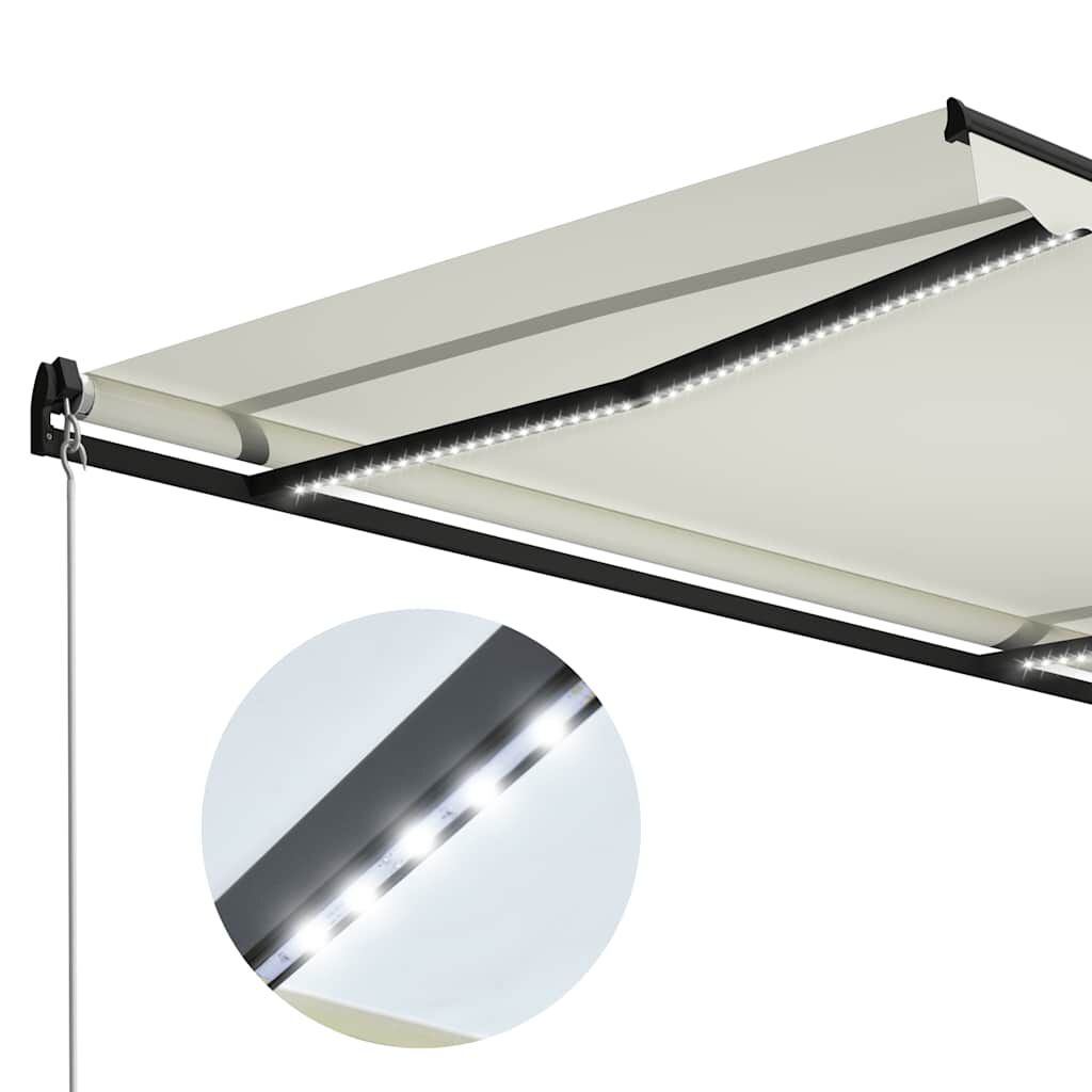 vidaXL Τέντα Συρόμενη Χειροκίνητη με LED Κρεμ 300 x 250 εκ.