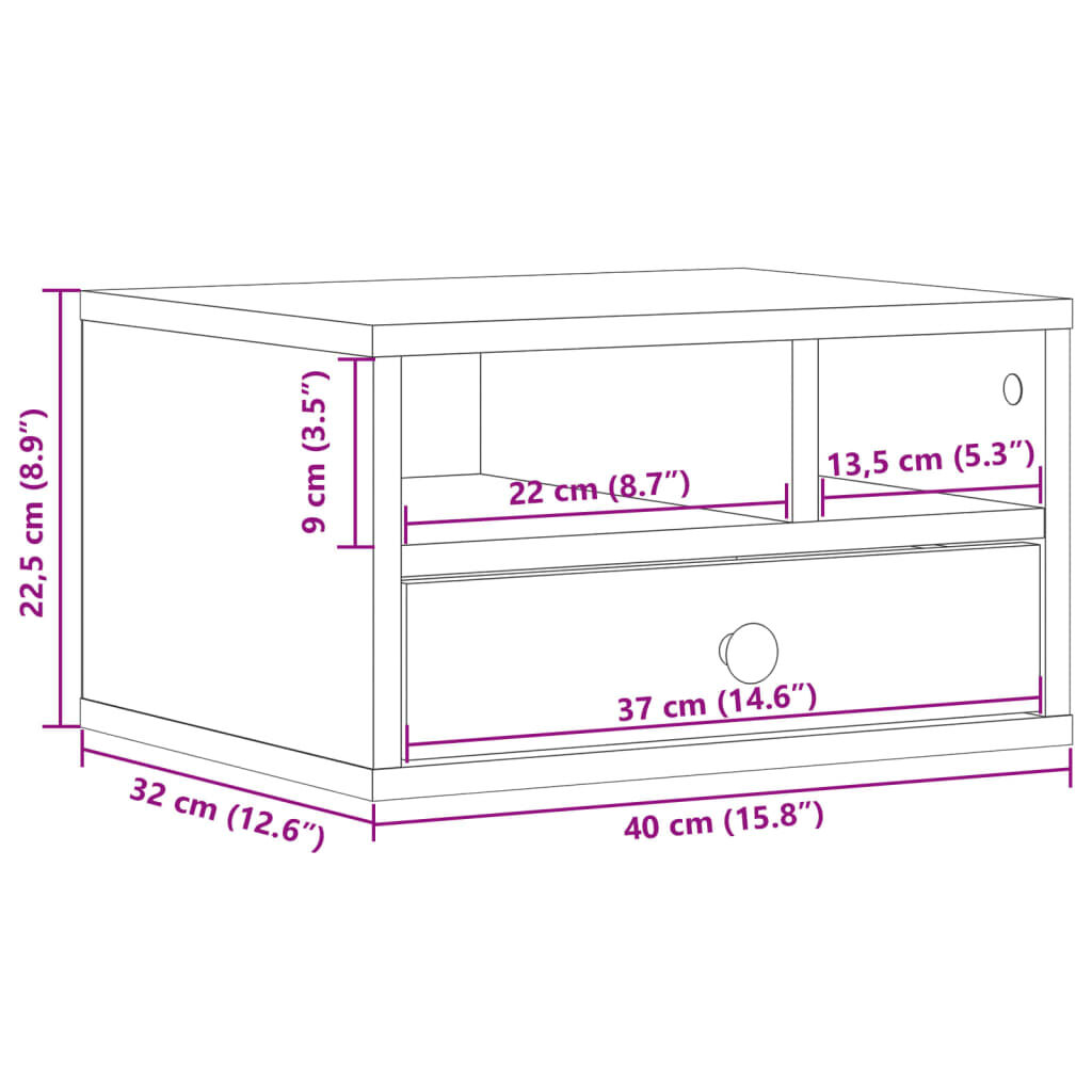 vidaXL Βάση Εκτυπωτή Λευκή 40x32x22,5 εκ. από Επεξεργασμένο Ξύλο