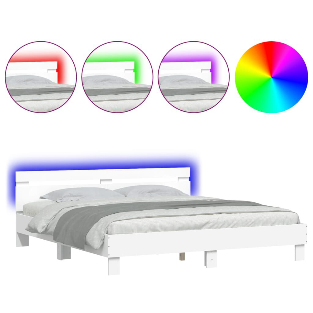 vidaXL Πλαίσιο Κρεβατιού με Κεφαλάρι/LED Λευκό 160x200 εκ.
