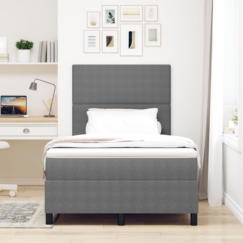 vidaXL Κρεβάτι Box Spring με Στρώμα & LED Ανοιχτό Γκρι 120x200 εκ Ραβδωτού ύφασματος