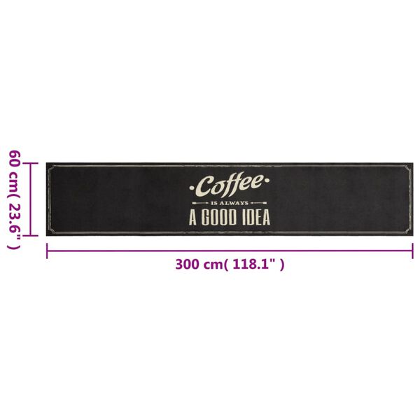 vidaXL Χαλί Κουζίνας Πλενόμενο Επιγραφή Coffee 60x300 εκ. Βελούδο