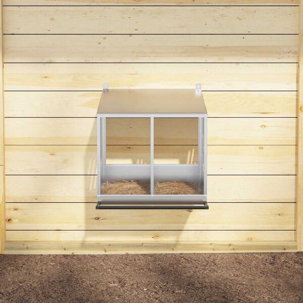 vidaXL Κουτί φωλιάς κοτόπουλου με 2 θήκες γαλβανισμένο ασήμι μέταλλο