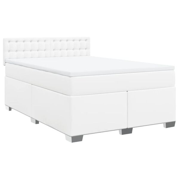 vidaXL Κρεβάτι Boxspring με Στρώμα Λευκό 160x200εκ.από Συνθετικό Δέρμα