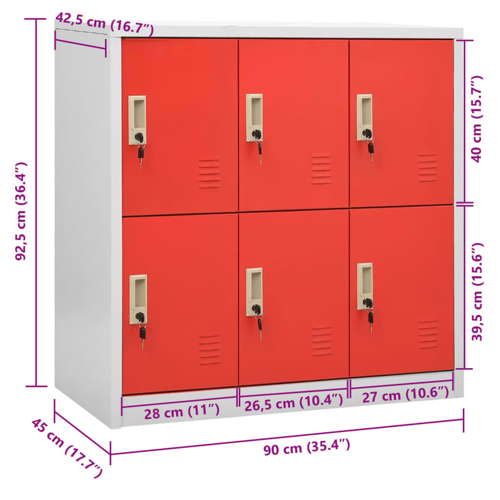 vidaXL Φοριαμός Ανοιχτό Γκρι / Κόκκινο 90 x 45 x 92,5 εκ. Ατσάλινος