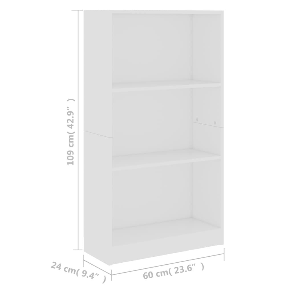 vidaXL Βιβλιοθήκη με 3 Ράφια Λευκή 60x24x109 εκ. Επεξεργασμένο Ξύλο