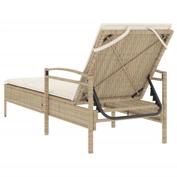 vidaXL Ξαπλώστρα Μπεζ 63x200x81 εκ. από Συνθετικό Ρατάν με Μαξιλάρι