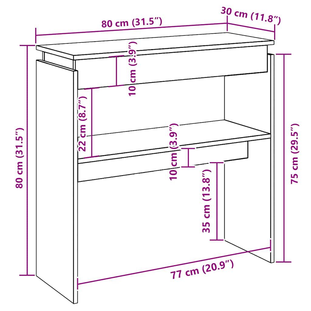 vidaXL Τραπεζάκι Κονσόλα Λευκό 80 x 30 x 80 εκ. από Επεξ. Ξύλο