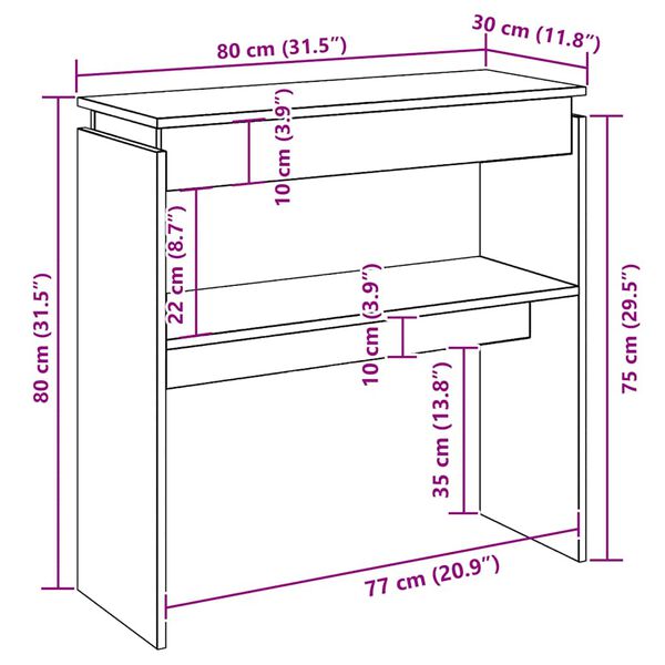 vidaXL Τραπεζάκι Κονσόλα Λευκό 80 x 30 x 80 εκ. από Επεξ. Ξύλο
