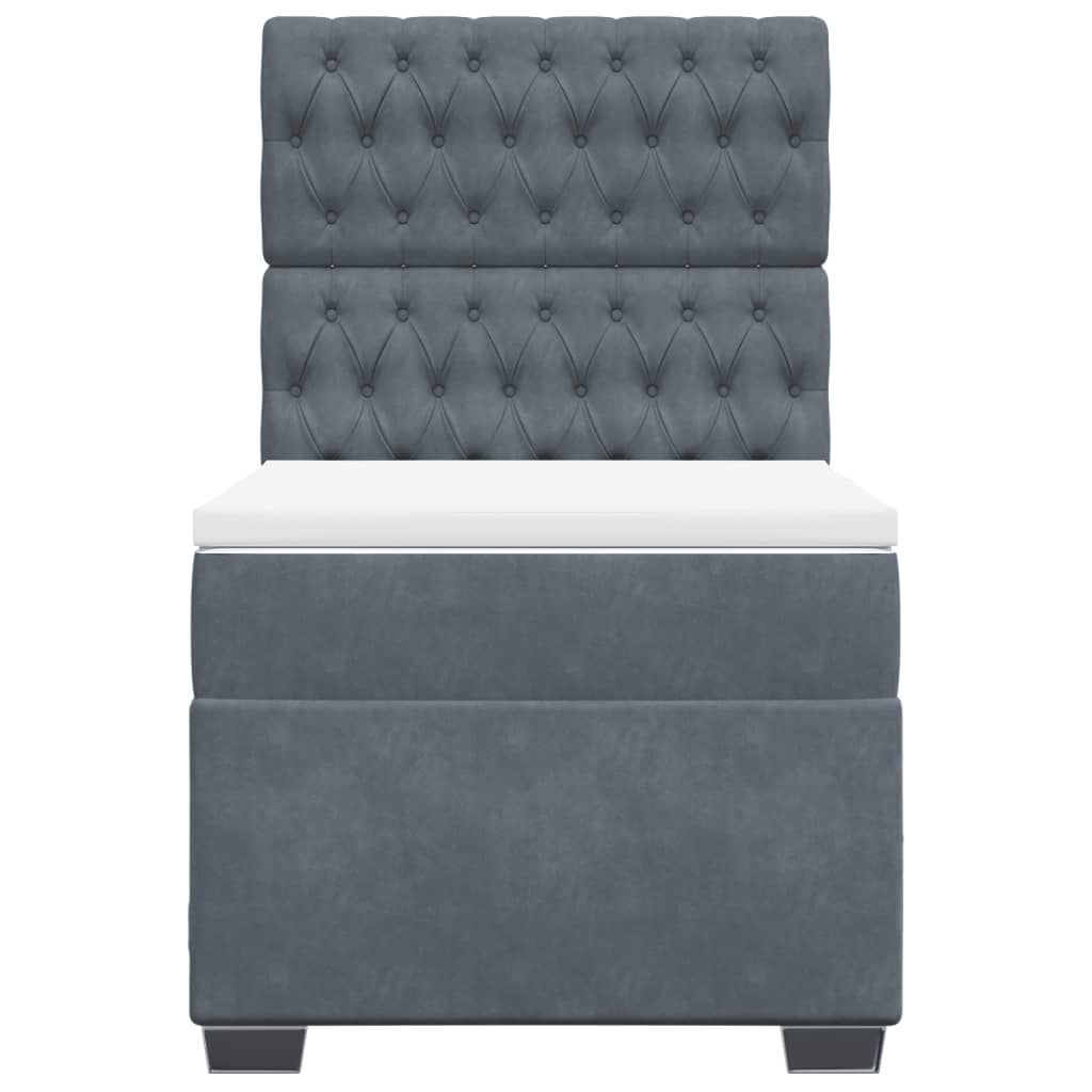 vidaXL Κρεβάτι Boxspring με Στρώμα Σκούρο Γκρι 90x200 εκ. Βελούδινο