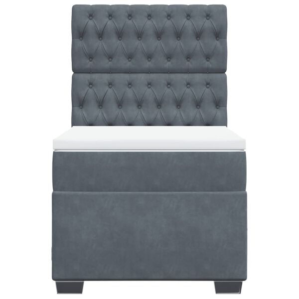 vidaXL Κρεβάτι Boxspring με Στρώμα Σκούρο Γκρι 90x200 εκ. Βελούδινο