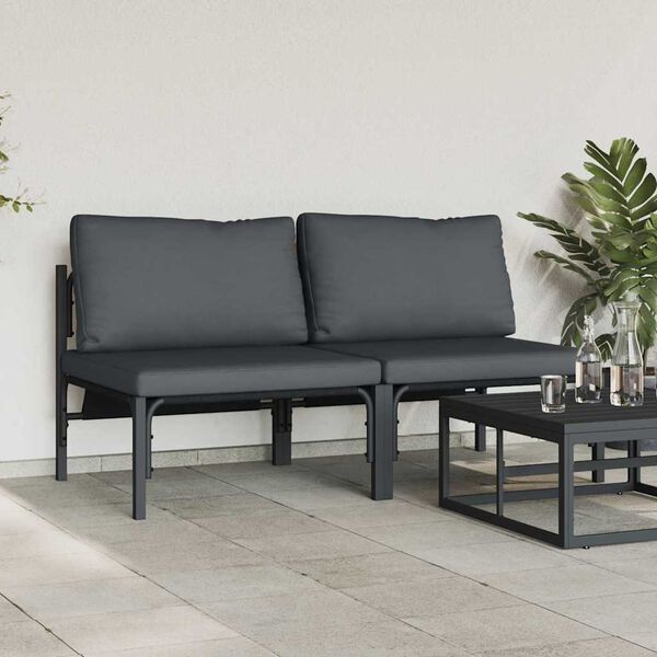 vidaXL Εξωτερικά Έπιπλα με μαξιλάρι με μαξιλάρι 2 pcs Ανθρακί Ατσάλι