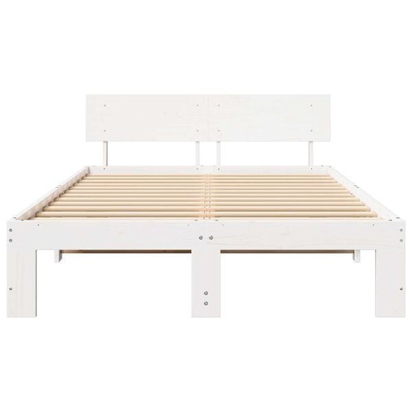 vidaXL Σκελετός Κρεβατιού Λευκό 135 x 190 cm Μασίφ ξύλο πεύκου