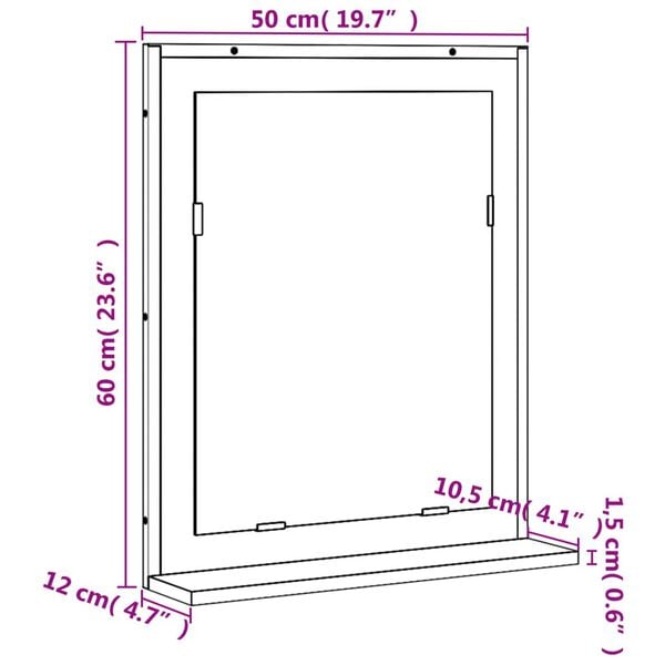 vidaXL Καθρέφτης Μπάνιου με Ράφι Καπνιστή Δρυς 50x12x60εκ. Επεξ. Ξύλο