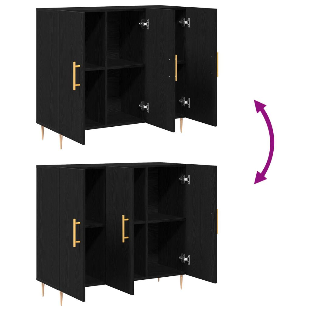Μαύρος Μπουφές Δρυς vidaXL 90x34x80 εκ. Φτιαγμένος από ξύλο