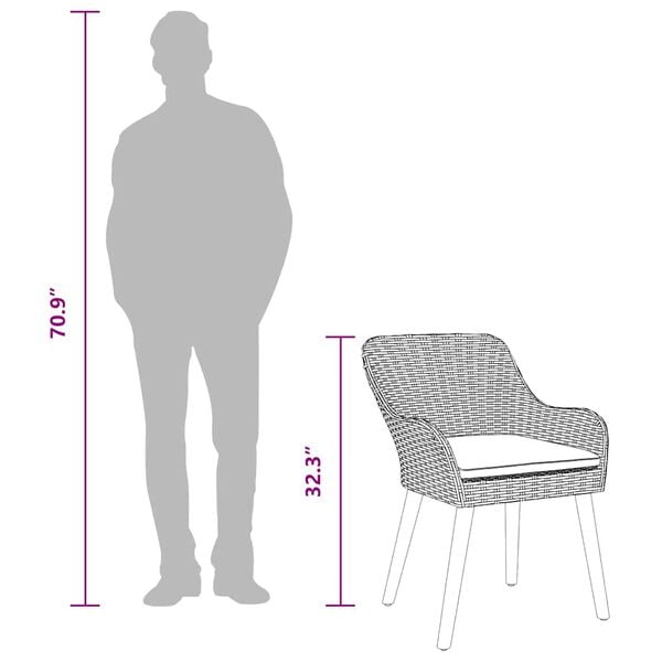 vidaXL Σέτ φαγητού για κήπο με μαξιλάρι 7 pcs Μπεζ συνθετικό ρατάν