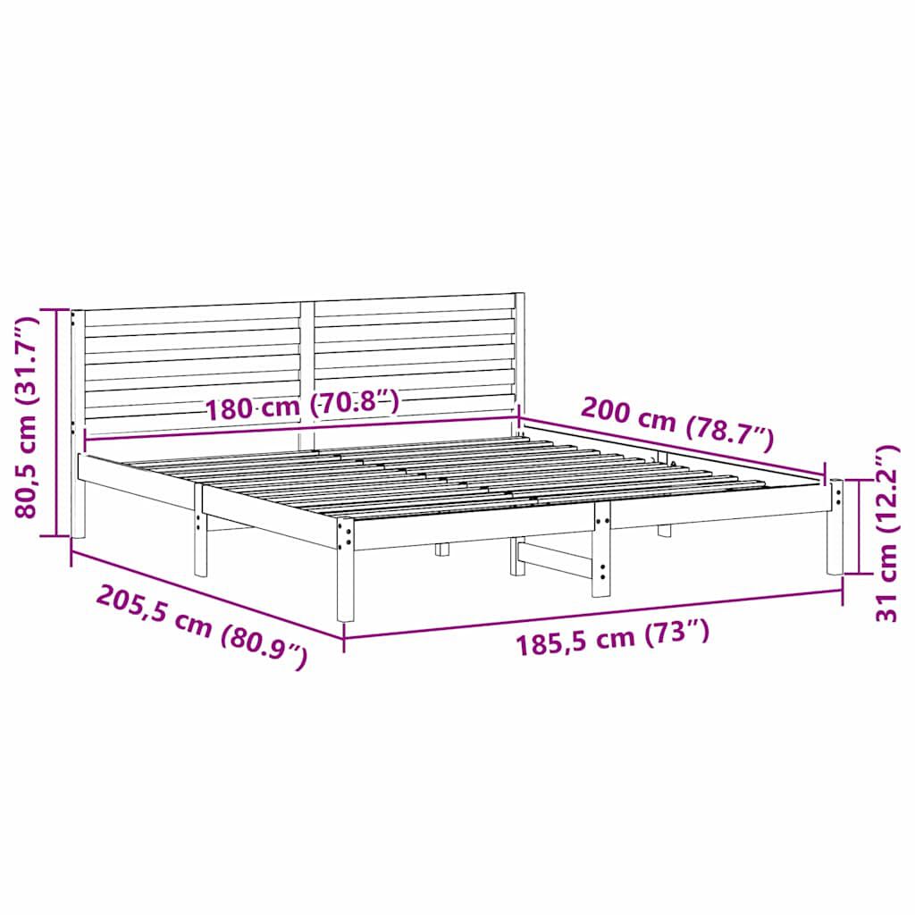 vidaXL Σκελετός Κρεβατιού Καφέ κεριού 180 x 200 cm Μασίφ ξύλο πεύκου