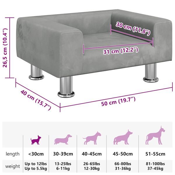 vidaXL Κρεβάτι Σκύλου Ανοιχτό Γκρι 50 x 40 x 26,5 εκ. Βελούδινο