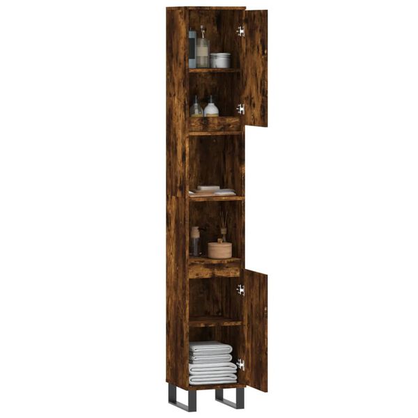 vidaXL Ντουλάπι Μπάνιου Καπνιστή Δρυς 30x30x190 εκ. Επεξεργασμένο Ξύλο