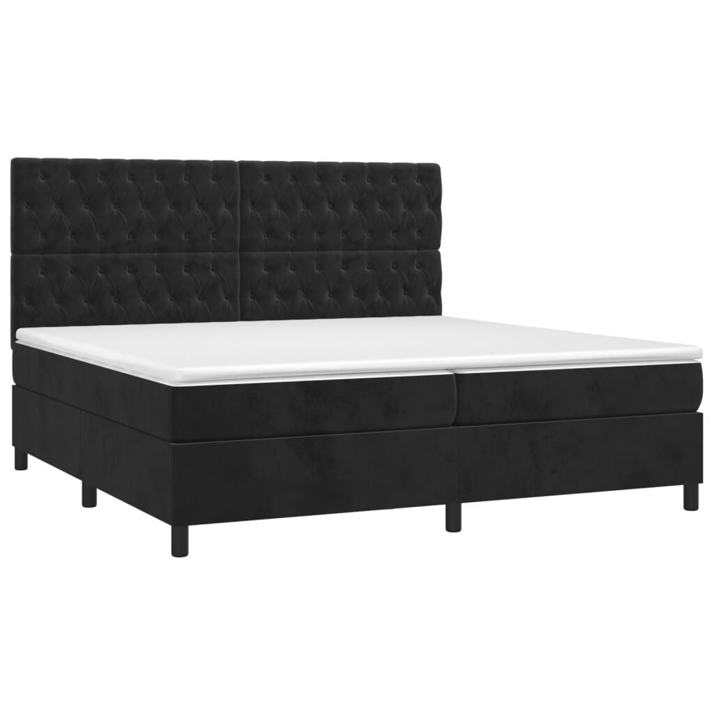 vidaXL Κρεβάτι Boxspring με Στρώμα & LED Μαύρο 200x200 εκ. Βελούδινο