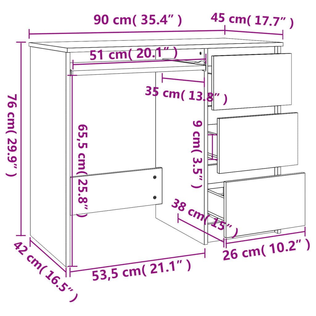 vidaXL Γραφείο Λευκό / Sonoma Δρυς 90 x 45 x 76 εκ. από Μοριοσανίδα