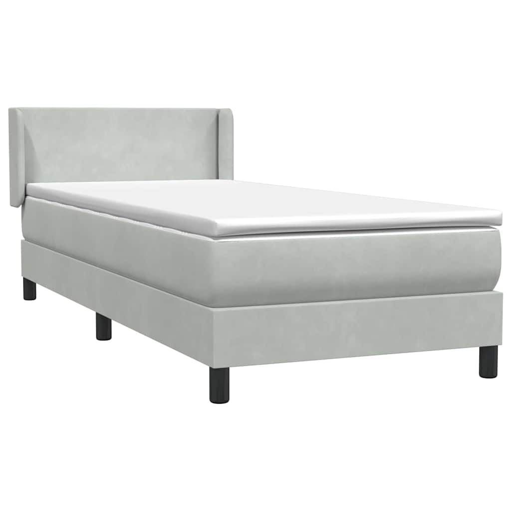 vidaXL Box Spring κρεβάτι με στρώμα ανοιχτό γκρι 90x210 cm Βελούδινο