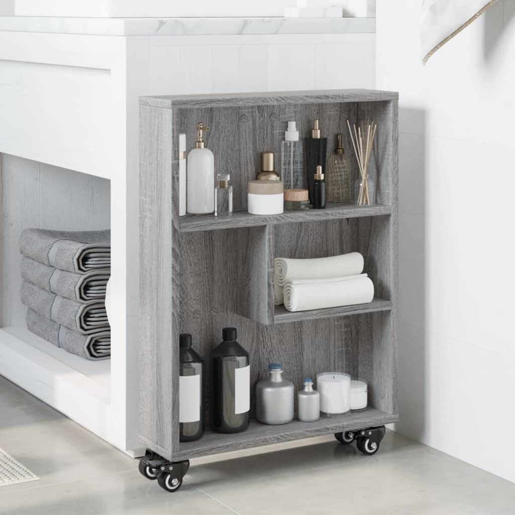 vidaXL Τρόλεϊ Αποθήκευσης Στενό Γκρι Sonoma 48x13x68 εκ. Επεξ. Ξύλο