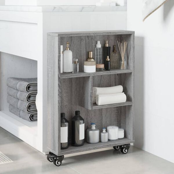 vidaXL Τρόλεϊ Αποθήκευσης Στενό Γκρι Sonoma 48x13x68 εκ. Επεξ. Ξύλο