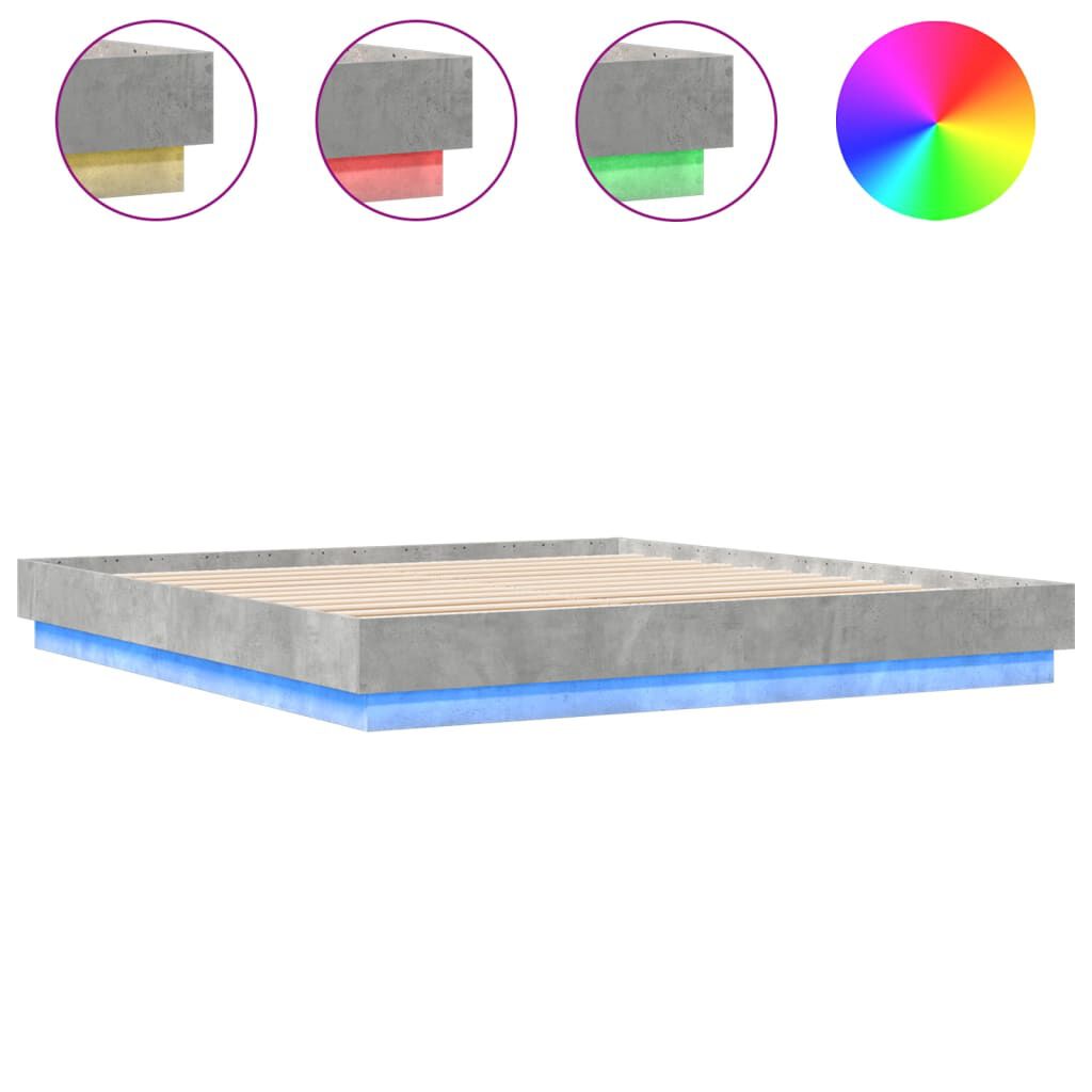 vidaXL Πλαίσιο Κρεβατιού με LED Γκρι Σκυροδέματος 200x200 εκ.