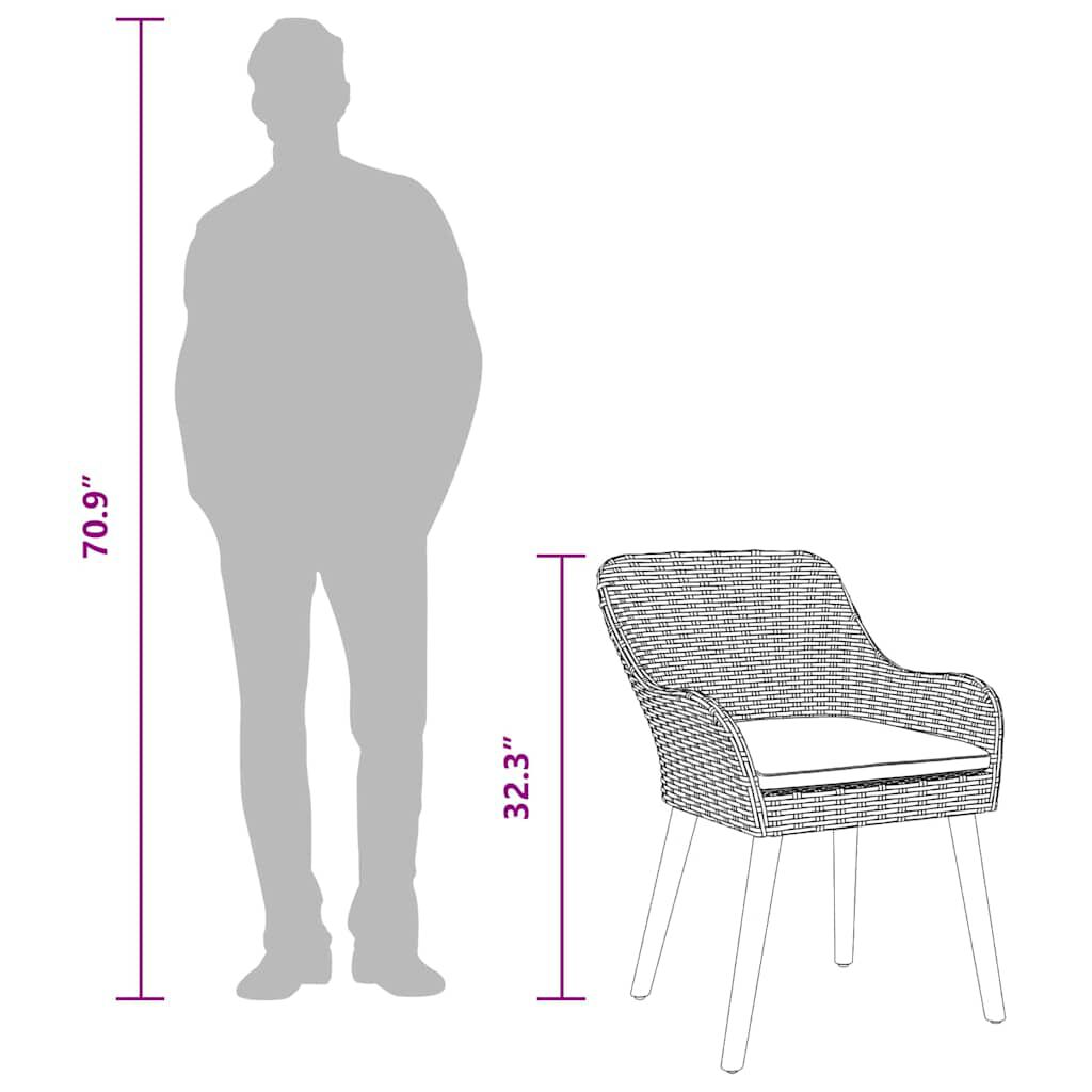 vidaXL Σέτ φαγητού για κήπο με μαξιλάρι 7 pcs Μαύρο συνθετικό ρατάν