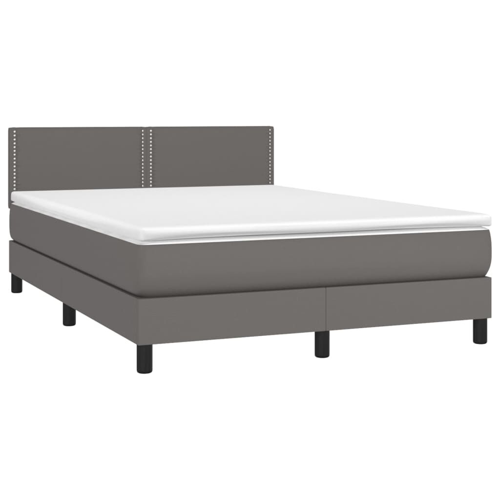 vidaXL Κρεβάτι Boxspring με Στρώμα & LED Γκρι 140x190 εκ. Συνθ. Δέρμα