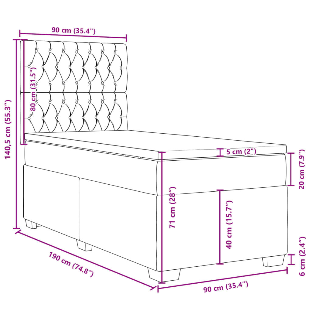 vidaXL Κρεβάτι Boxspring με Στρώμα Taupe 90x190 εκ.Υφασμάτινο