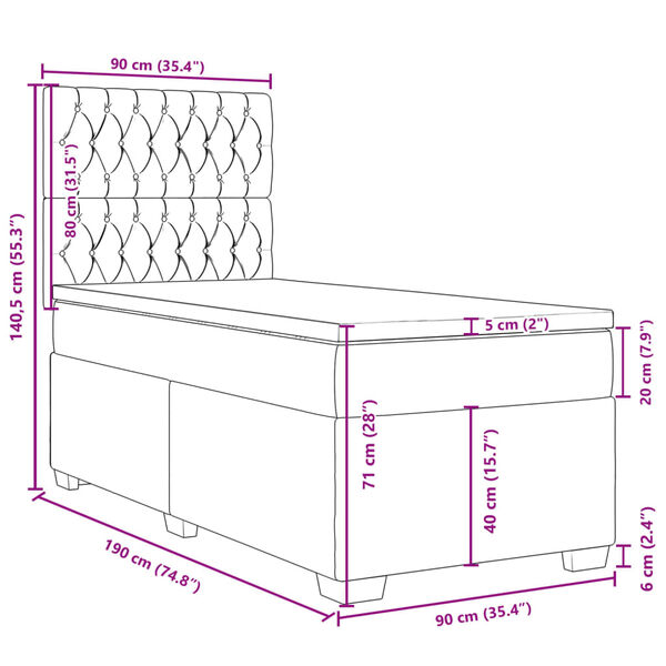 vidaXL Κρεβάτι Boxspring με Στρώμα Taupe 90x190 εκ.Υφασμάτινο