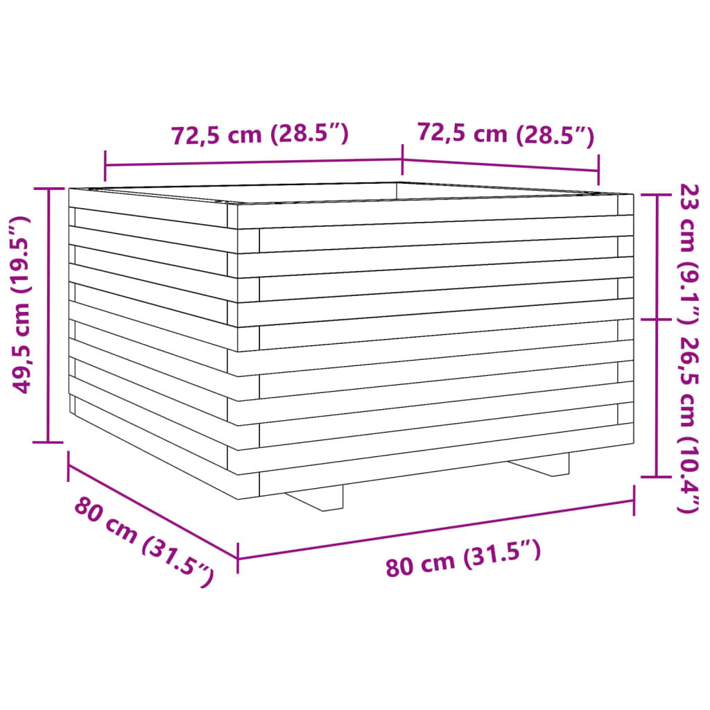 vidaXL Ζαρντινιέρα Κήπου 80x80x49,5 εκ από Μασίφ Ξύλο Πεύκου
