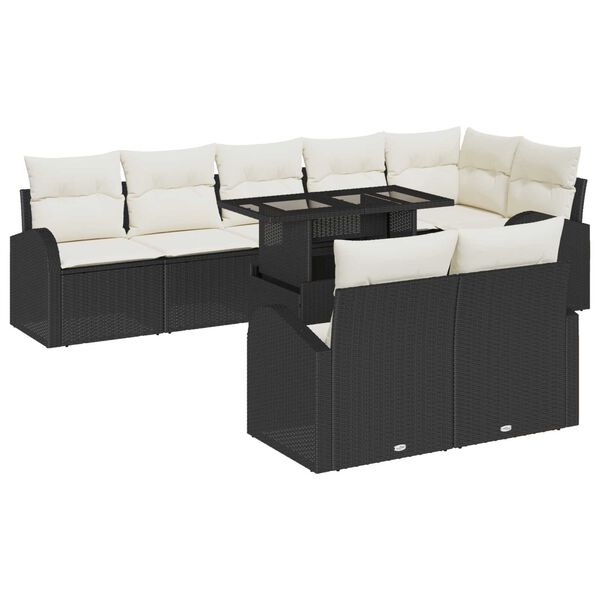 vidaXL Σετ Καναπέ Κήπου 9 pcs Μαύρο και κρεμ 100 x 55 x 73 εκ