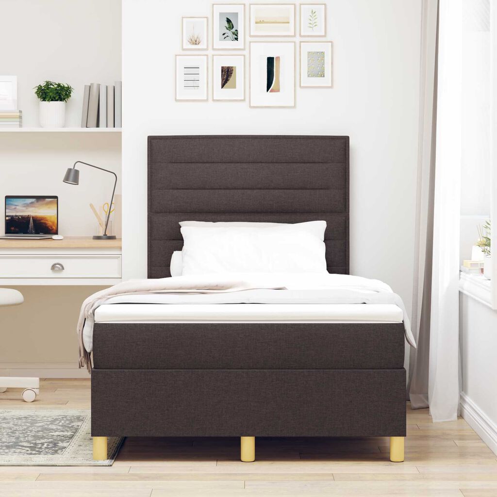 vidaXL Κρεβάτι Box Spring με Στρώμα & LED Σκούρο Καφέ 120x200 εκ Ύφασμα