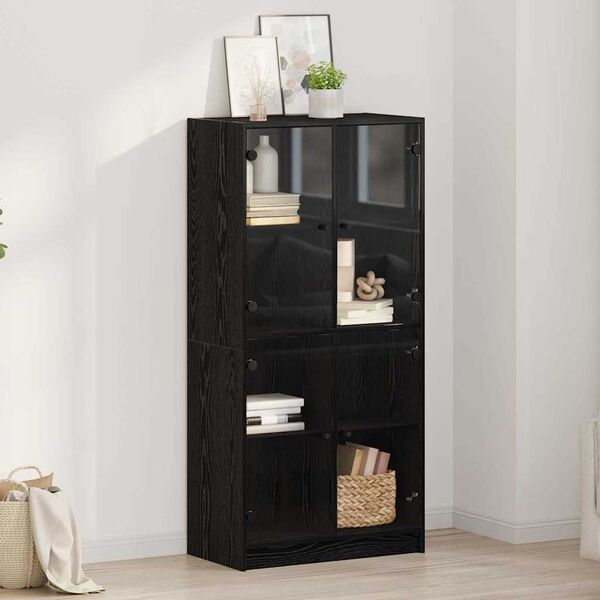 vidaXL Highboard &Mu;&alpha;ύ&rho;&eta; &Omicron;&xi;&upsilon;ά 68 x 37 x 142 &epsilon;&kappa; &Epsilon;&pi;&epsilon;&xi;&epsilon;&rho;&gamma;&alpha;&sigma;&mu;έ&nu;&omicron; &xi;ύ&lambda;&omicron;