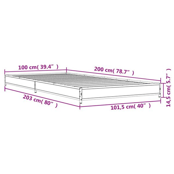 vidaXL Πλαίσιο Κρεβατιού Καφέ Δρυς 100x200 εκ. Επεξ. Ξύλο & Μέταλλο