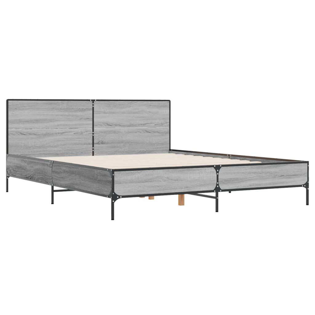 vidaXL Πλαίσιο Κρεβατιού Γκρι Sonoma 120 x 190εκ. Επεξ. Ξύλο & Μέταλλο