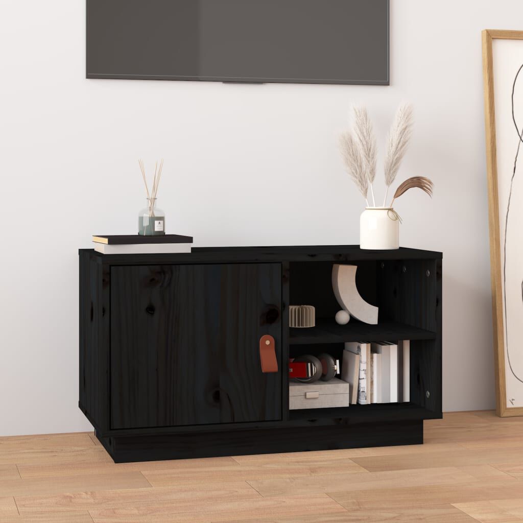 vidaXL Έπιπλο Τηλεόρασης Μαύρο 70 x 34 x 40 εκ. από Μασίφ Ξύλο Πεύκου