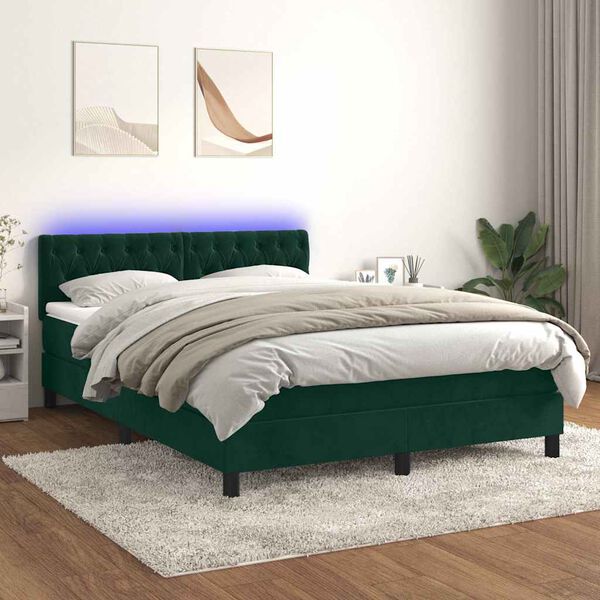 vidaXL &Kappa;&rho;&epsilon;&beta;ά&tau;&iota; Boxspring &mu;&epsilon; &Sigma;&tau;&rho;ώ&mu;&alpha; & LED &Sigma;&kappa;. &Pi;&rho;ά&sigma;&iota;&nu;&omicron; 140x200&epsilon;&kappa; &Beta;&epsilon;&lambda;&omicron;ύ&delta;&omicron;
