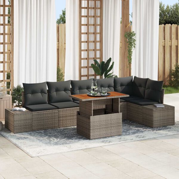vidaXL Σέτ φαγητού για κήπο 7 pcs Γκρι και Καφέ 100 x 55 x 73 εκ