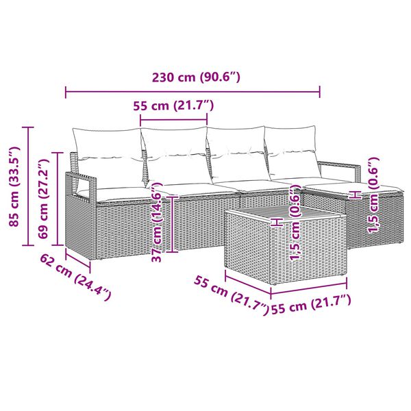 vidaXL Σέτ καναπέ κήπου 6 κομματιών με μαξιλάρια Μαύρο Πολυρατάν Ακακία