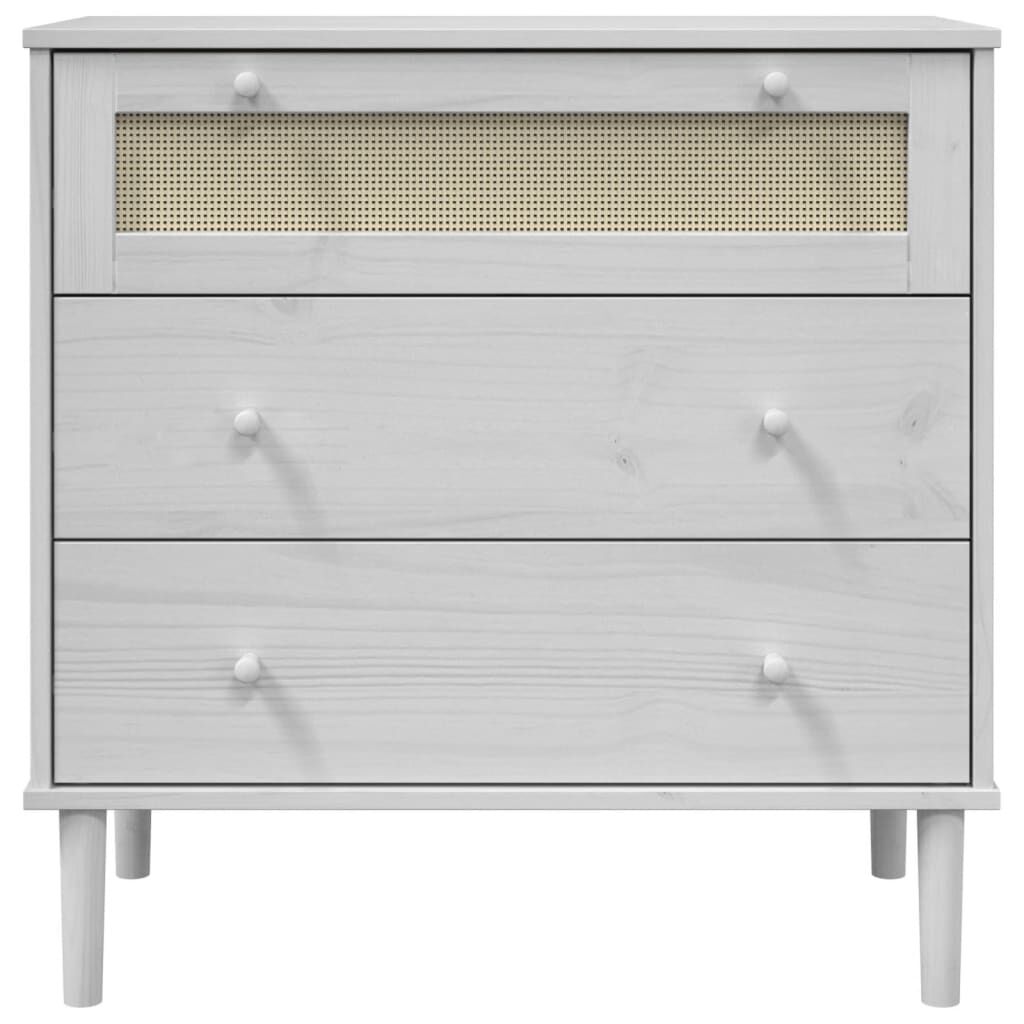 vidaXL Συρταριέρα SENJA Λευκή Όψη Ρατάν 80x40x80 εκ. Μασίφ Ξύλο Πεύκου