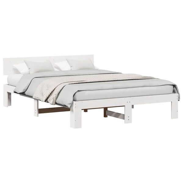 vidaXL Σκελετός Κρεβατιού Λευκό 140 x 200 cm Μασίφ ξύλο πεύκου