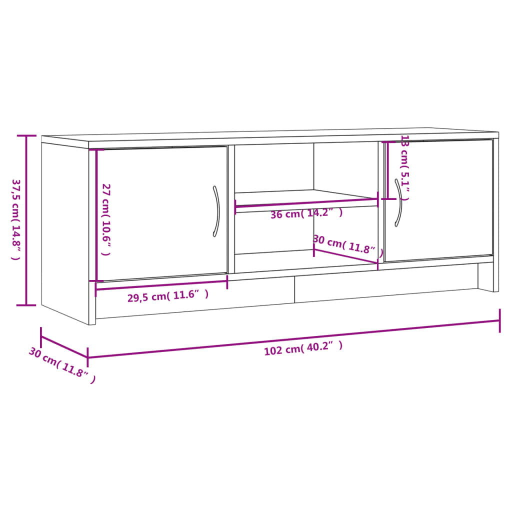 vidaXL Έπιπλο Τηλεόρασης Μαύρο 102x30x37,5 εκ. Επεξεργασμένο Ξύλο