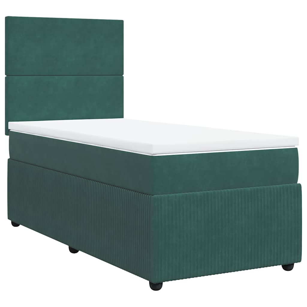 vidaXL Κρεβάτι Boxspring με Στρώμα Σκούρο Πράσινο 100x200εκ. Βελούδινο