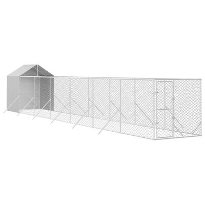 vidaXL Κλουβί Σκύλου Εξ. Χώρου με Οροφή Ασημί 2x14x2,5 μ. Γαλβ. Ατσάλι