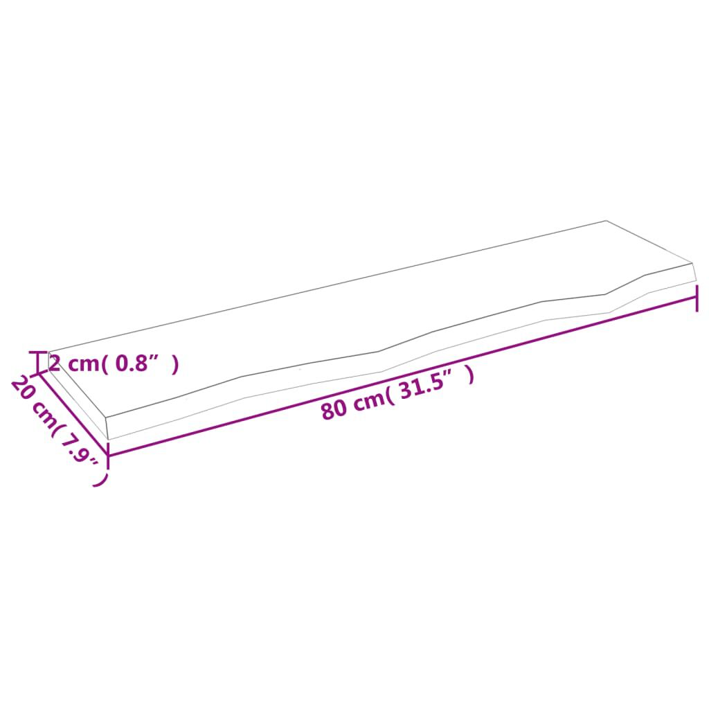vidaXL Ράφι Τοίχου Ανοιχτό Καφέ 80x20x2 εκ. Επεξεργ. Μασίφ Ξύλο Δρυός